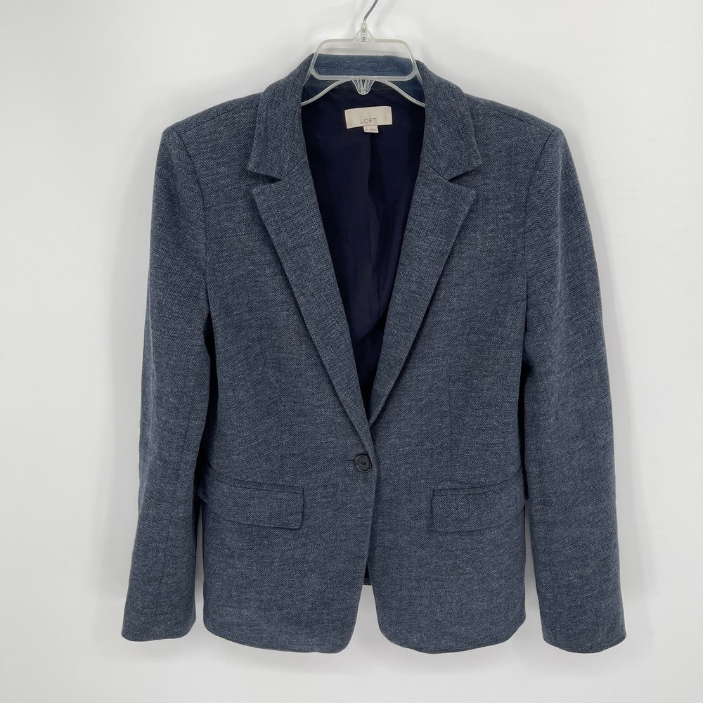LOFT Women's‎ Blue Herringbone Elbow Patch Blazer Size 8